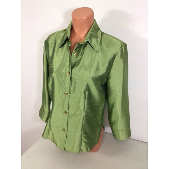 Ilyza Satin Green Blouse Shirt Womens Medium New - Picture 1 of 7